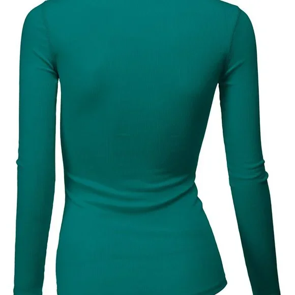 Green Ribbed Henley Top - Picture 4 of 8
